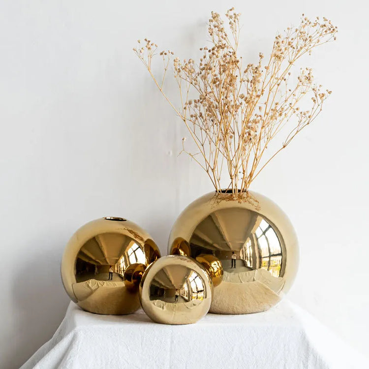 Golden Round Ceramic Vase