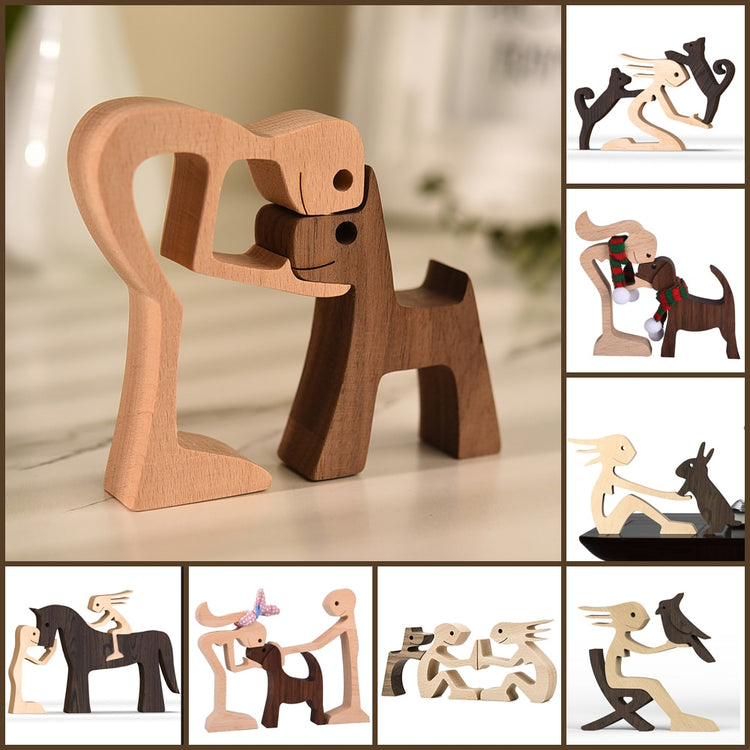 Puppy Dog Wood Craft Figurine Table Ornament Sculpture