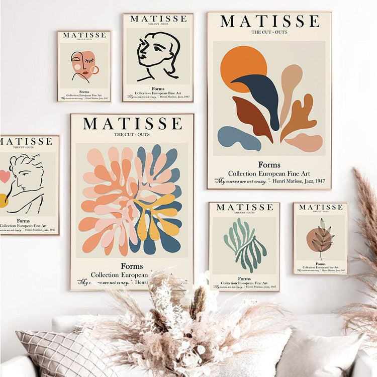 Abstract Matisse Line Face Coral Leaves Wall Art Canvas Online