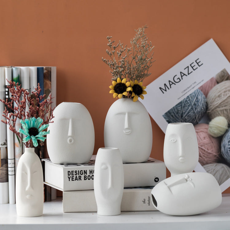 Nordic Face Shape Elegant Design Ceramic Flower Vase