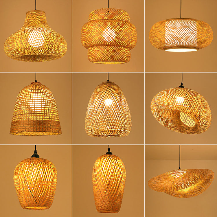Handmade Rattan Chandelier Round Bamboo Lamp For Home Decoration 
