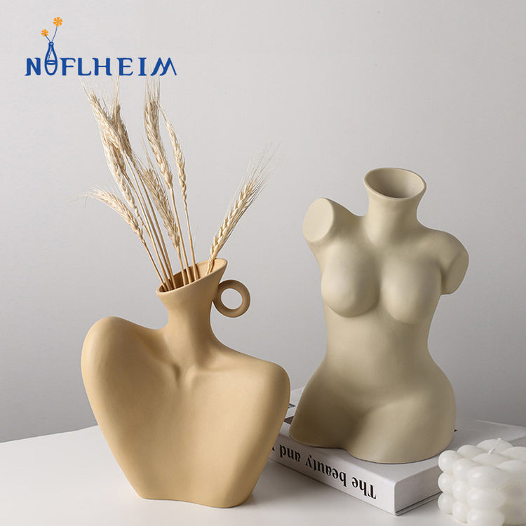 Beautiful Slim Ceramic Abstract Bust Flower Vase For Home Decoration