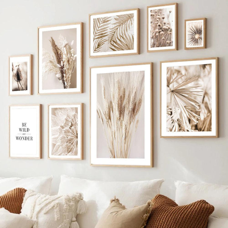 Beige Grass Boho Wall Art Canvas For Home Wall Decoration